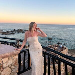 Peppermayo Cream Strapless Maxi Dress